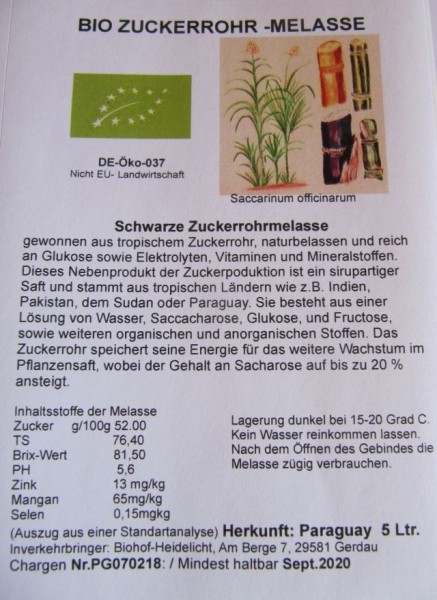 Zuckerrohrmelasse biologisch 5 Liter Kanister Paraguay